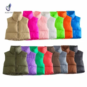 Wholesale Supply Fashion Women Down Cotton Vest Winter Warm Ladies Short Puffer Bubble Crop Puff Down Coat