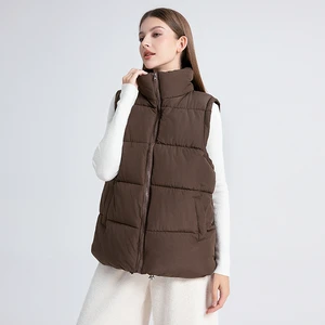 Wholesale Custom Plus Size Women's Winter Cotton Down Jackets Vests with Stand Collar Logo Waistcoats Puffer Vest