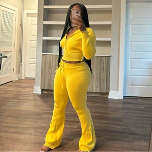 2026 Women Knitted Suit Casual Full Sleeve Zip Hooded Cardigan and Drawstring Straight Pants 2 Piece Set Tracksuits