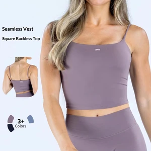 Hot Selling Women's XS-XL Nylon/Spandex Front Beauty Back Quick Dry Breathable Seamless Removable Shockproof Sports Strappy Top