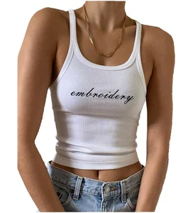 Casual White Sleeveless Cotton Cami Top Women Fashion Ribbed Crop Top Tees Ladies Basic Fitness Camisole Summer Tank Top
