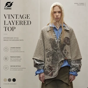 Unisex Vintage Layered Streetwear Top Oversized Fit Print Casual Fashion Shirt Comfortable Soft Breathable