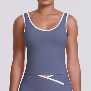 New Style Contrasting Color Cross-Tied Tight-Fitting Brush Tank Top Yoga Tops Fitness Breathable