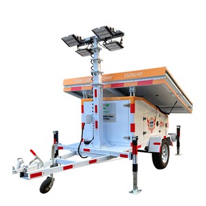 Solar Power DC24V Mobile High-output LED Mast Light Tower IP65 Waterproof 4-9M Hydraulic Mast 16000-80000 Lumens 1 Year Warranty