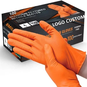 8 Mil Disposable Automobile Industrial Orange Nitrile Garage Duty Car Repair Use Heavy Mechanical Chemical Proof Gloves