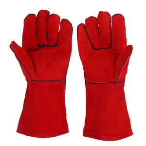 Wholesale 14'' 15'' 16 Inch Custom Cow Split Cowhide Leather Garden Gloves for Men PPE Red Fireproof Anti-Cut Leather Gloves for