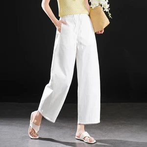 Baggy Trousers High Rise Elastic Waist Drawstring Cropped Wide Leg Summer Casual Womens Bottoms OEM Custom Factory Source Direct