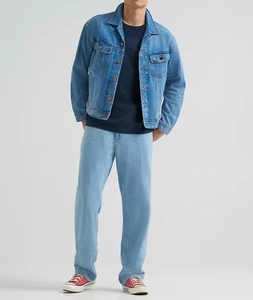 Men's Denim Jacket Regular Fit Washed Cotton Turn-down Collar Zipper Closure Waterproof Casual Winter Style Blue Front High