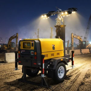 High-Power 2000W LED Mobile Light Tower with 7m Manual Mast Diesel Generator Powered for Construction Site Lighting