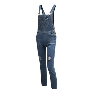 Loose Plus Size Ladies Denim Overalls Lovely Ripped Suspenders Women Jeans Jumpsuit
