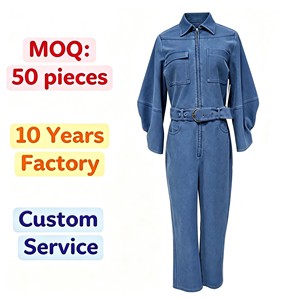 Custom Logo Women's High-Waist Western Overalls In Boyfriend Jeans Summer Washed Denim Casual High Zipper Decoration Jumpsuit