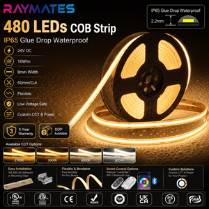 In Stock Led Strip Cob 24v 384leds IP65 Waterproof Cob Light Strip 2700k Warm White Cob Led Strip Light For Indoor Use