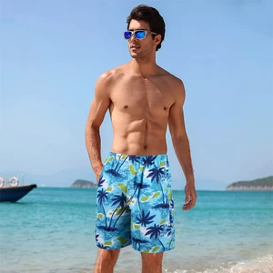 Summer Swimming Shorts Trunks Men Beach Shorts Print Quick Dry Surf Shorts Drawstring Casual Beachwear