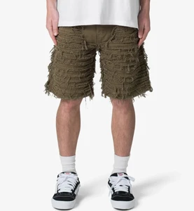 Yinope New Design Fashion Custom Men's Brown Panel Distressed Raw Edge Denim Shorts