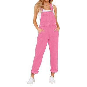 Women's Solid Color Baggy Bib Full-Length Overall Ladies' Loose Fit Wide Leg Jeans Jumpsuit OEM Serviced wholesale rate