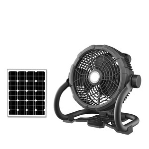 China Factory 10V Ac Dc Fan Outdoor Camping Rechargeable Fan With Solar Panel Usb Charge Led Light