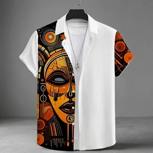 Casual Ethnic Print Fashion Shirt Men's Clothing Tops Hawaiian Men's Short Sleeve Shirt