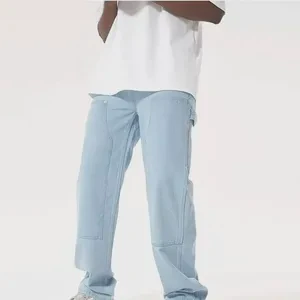Custom Logo Men's Fashion Baggy Denim Jeans High Waist Print and Solid Pattern Wide Leg Plus Size Pants