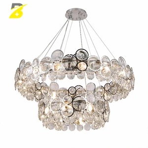 Cracked Glass Ring Chandelier Black Metal Circle Frame Mixed Size Transparent Textured Glass Disc Cluster Pendant Light