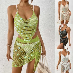 ZS244 Sheer Mesh Halter Beach Cover Up