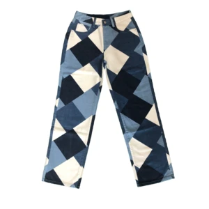 100%Cotton women's jeans with patchwork and Contrast Fabric Inserts Casual Washed straight Jeans for women