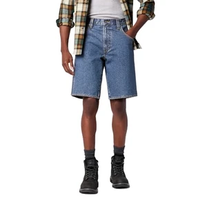 Men's Washed Denim Bermuda Shorts Mid Waist Button Fly Casual Style Solid Color Cotton Fabric Breathable Design