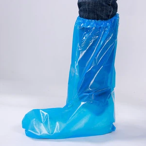 Disposable Unisex Toe Ankle Bootie Blue Thickened Plastic Waterproof Safety Shoe Covers All Season Wear-Resistant Tube Pull-On