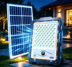 Solar Security Flood Light with Camera 144x2835 LEDs Radar Sensor Motion Detection 35W Panel 24AH LiFePO4 IP65 Outdoor Wall Lamp