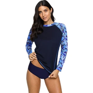 UPF50+ Custom Stock Private Label Long Sleeves Polyester Nylon Swimming Surfing Swimwear Beachwear Anti-UV Rash Guards