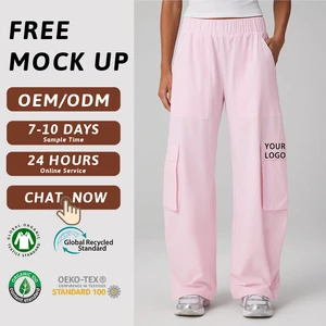 OEM Bespoke Women Pink Cargo Pants Wide Leg High Waist Trousers Manufacturing Private Label Apparel Factory Wholesale Bottoms