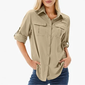 Suameja Quick-drying Wrinkle-resistant Stretchy Multi-pocket Breathable UPF50 Sun Protection 200g Button-Up Collar Clothing