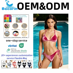 OEM Low MOQ Design Made Women Sexy Swimwear Swimsuit Seamless Custom Reversible High Waist String Triangle Velvet Bikini 2026