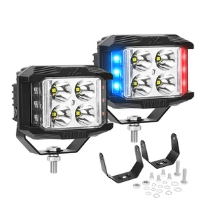 New 12V 35W 3000LM 4INCH LED Work Light Dual Color Red Blue Side Shooter Flashing Strobe 4LED IP67 Waterproof Offroad Light