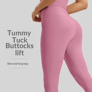 High-Elasticity Solid Breathable Wrinkle-Resistant Spandex/Polyester Yoga Pants Women High-Waisted Butt-Lifting Slimming Full