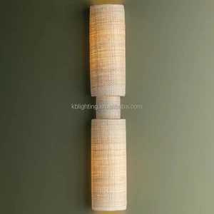 Minimalist Home Bedroom Decoration Cylindrical Fabric Wall Light Interior Natural Woven Cream White Linen Wabi Sabi Wall Lamp