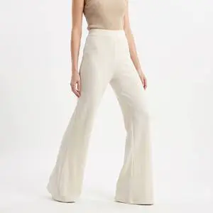 Winter Casual Loose Tall Knit Flare Pants Women High Waisted Wide Leg 100% Cotton Elastic Waist 36 38 Inseam Custom