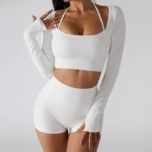 Women's Quick-Drying Fitness Tops Slim-Fitting Long-Sleeved Yoga Clothes Chest Pads Solid Pattern