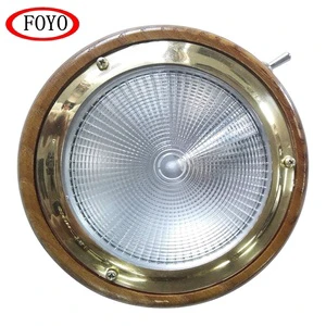 Wooden Brass House Teak Base 12V 15W LED Bulb Boat Cabin Dome Light