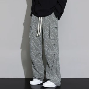 Mid Flat Fashionable Loose Fit Plus Size for Men's Casual Sports Sweatpants Hong Kong Retro Style Daily Outdoor Long Pants