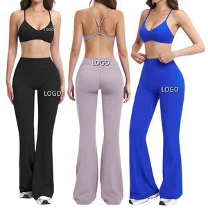 New Y Back Yoga Set With Push up Sports Bra Butt Lifting Flared Pants 4 Way Stretch Women Gym Workout 2 Piece Set