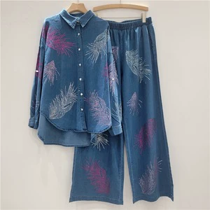 2025 Autumn New Women's Clothing Long-sleeved Denim Shirt Women's Fashion Versatile and Thin Age Reduction + Casual Pants Suit