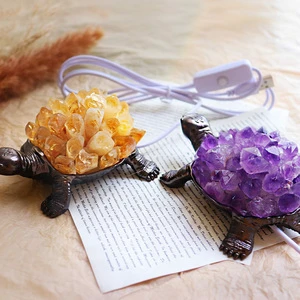 Wholesale Natural Sea Turtle Crystal Lamp Water Amethyst Cluster USB Night Light Crafts Home Decorative Lights Wedding Gifts