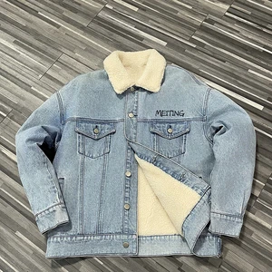Men's Blue Denim Jacket Casual Windproof Turn-down Collar Winter Jacket 100% Cotton OEM/ODM Customization Supported