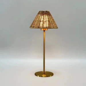 Cordless Flexible Bamboo Table Lamp with Rattan Shade Touch Control Rechargeable USB LED Light for Wedding Decor