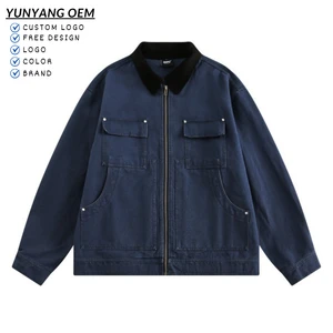 Navy Blue Denim Jacket Mens Cotton Distressed Denim Detroit Jacket Full Zip up Custom Vintage Acid Wash Denim Detroit Jacket