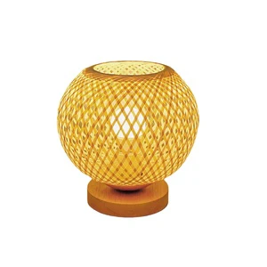 Small Woven Bamboo Indoor Lighting Lamp with Table for Bedroom or Dining Contemporary Style Bedside Lamp