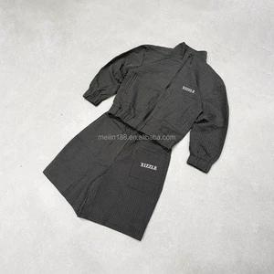 Clothing Custom Tracksuit Set Casual Streetwear Zip up Jackets and Shorts Two Piece Shorts Set Plaid Print Design Jogging Suit