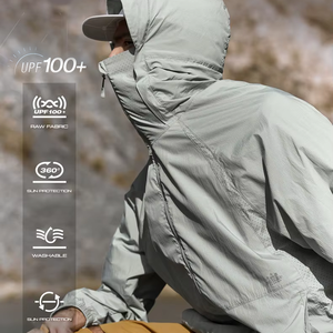 Manufacturer Custom UPF 100 Sun protection Clothing Outdoor Breathable Wholesale Nylon Long Sleeve Hooded for Men Rash Guard