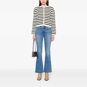 Blue Super Stretch Low Waist Women's Cropped Pant Sexy Casual Bell Bottom Jeans Wide Leg Bi-Directional Stretch Denim for Ladies