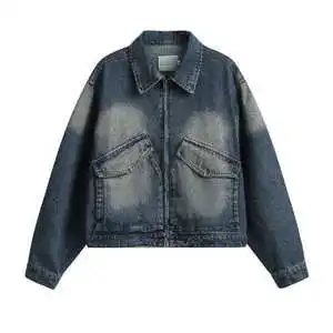 Wholesale Mens Denim Jean Jacket Faded Premium Cotton Button Up Slim Fit jackets Label Customized